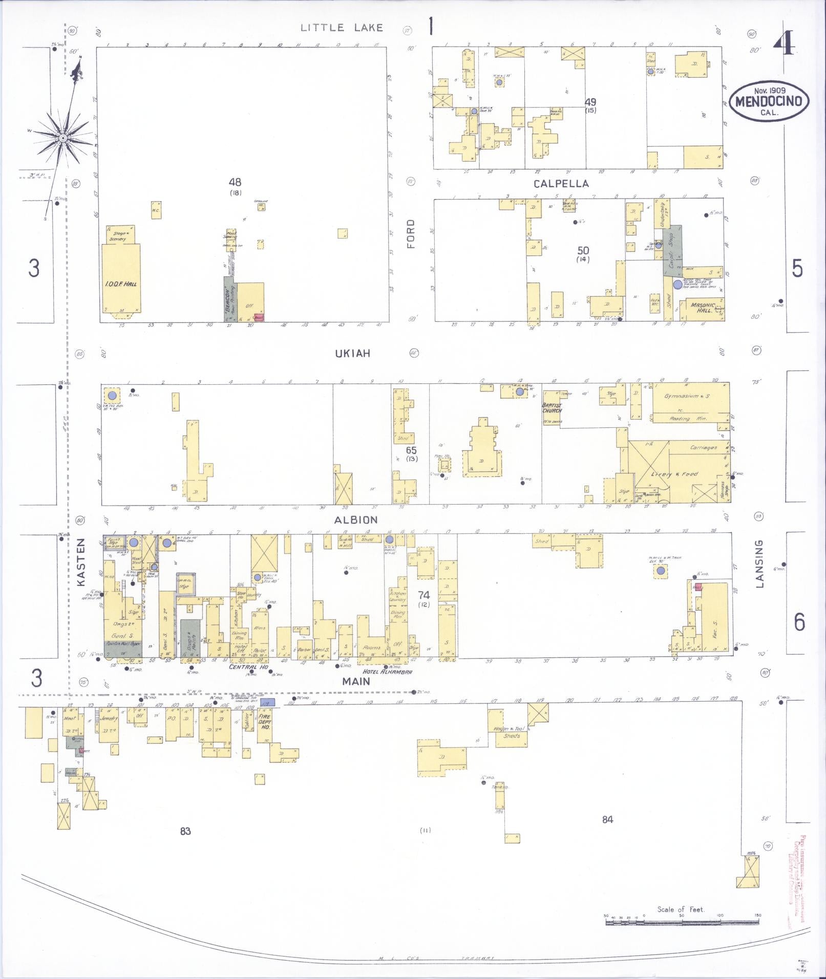 Sanborn Fire Insurance Map from Mendocino, Mendocino County, California (1909), Sheet #0004 - Historic Sanborn Fire Insurance Map Print, vintage old map wall art, antique decor, genealogy gift, California California map