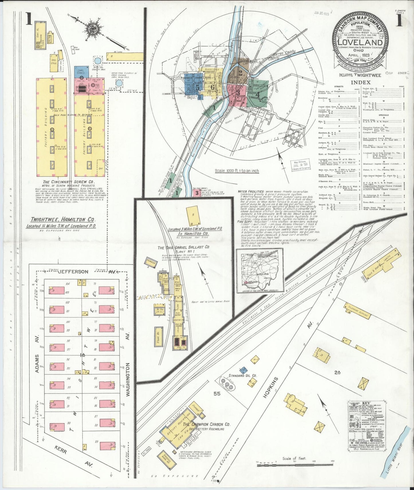 Sanborn Fire Insurance Map from Loveland, Clermont, Hamilton, And Warren County, Ohio (1923), Sheet #0001 - Historic Sanborn Fire Insurance Map Print, vintage old map wall art, antique decor, genealogy gift, Ohio Ohio map
