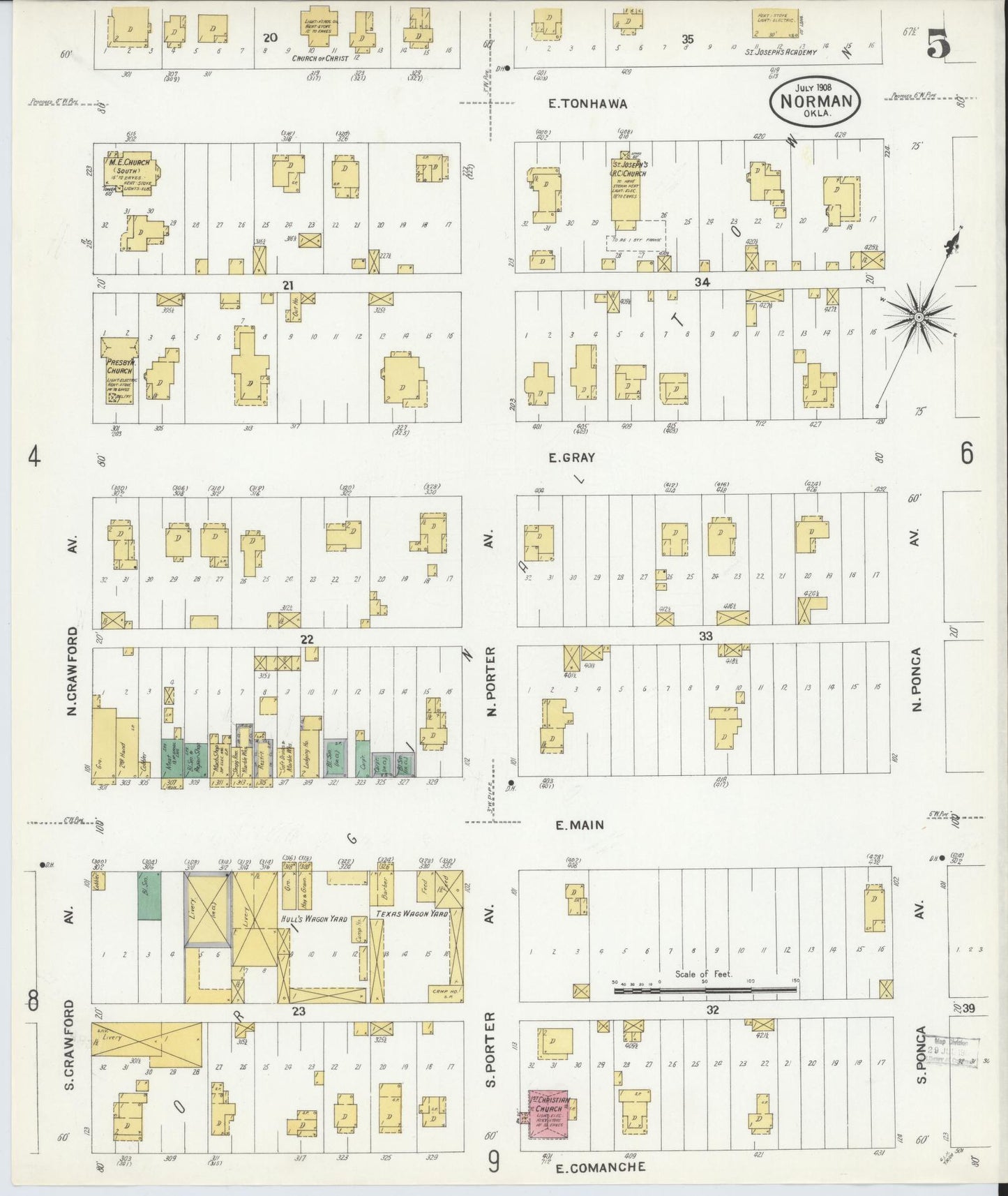 Sanborn Fire Insurance Map from Norman, Cleveland County, Oklahoma (1908), Sheet #0005 - Complete Map Set gallery image, historic Sanborn map, vintage wall art, Oklahoma Oklahoma