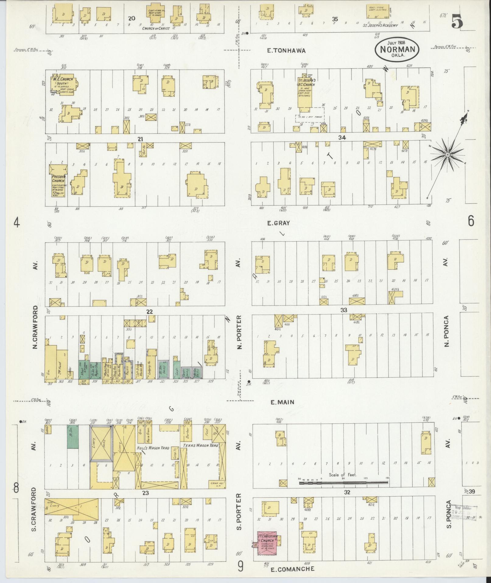 Sanborn Fire Insurance Map from Norman, Cleveland County, Oklahoma (1908), Sheet #0005 - Complete Map Set gallery image, historic Sanborn map, vintage wall art, Oklahoma Oklahoma