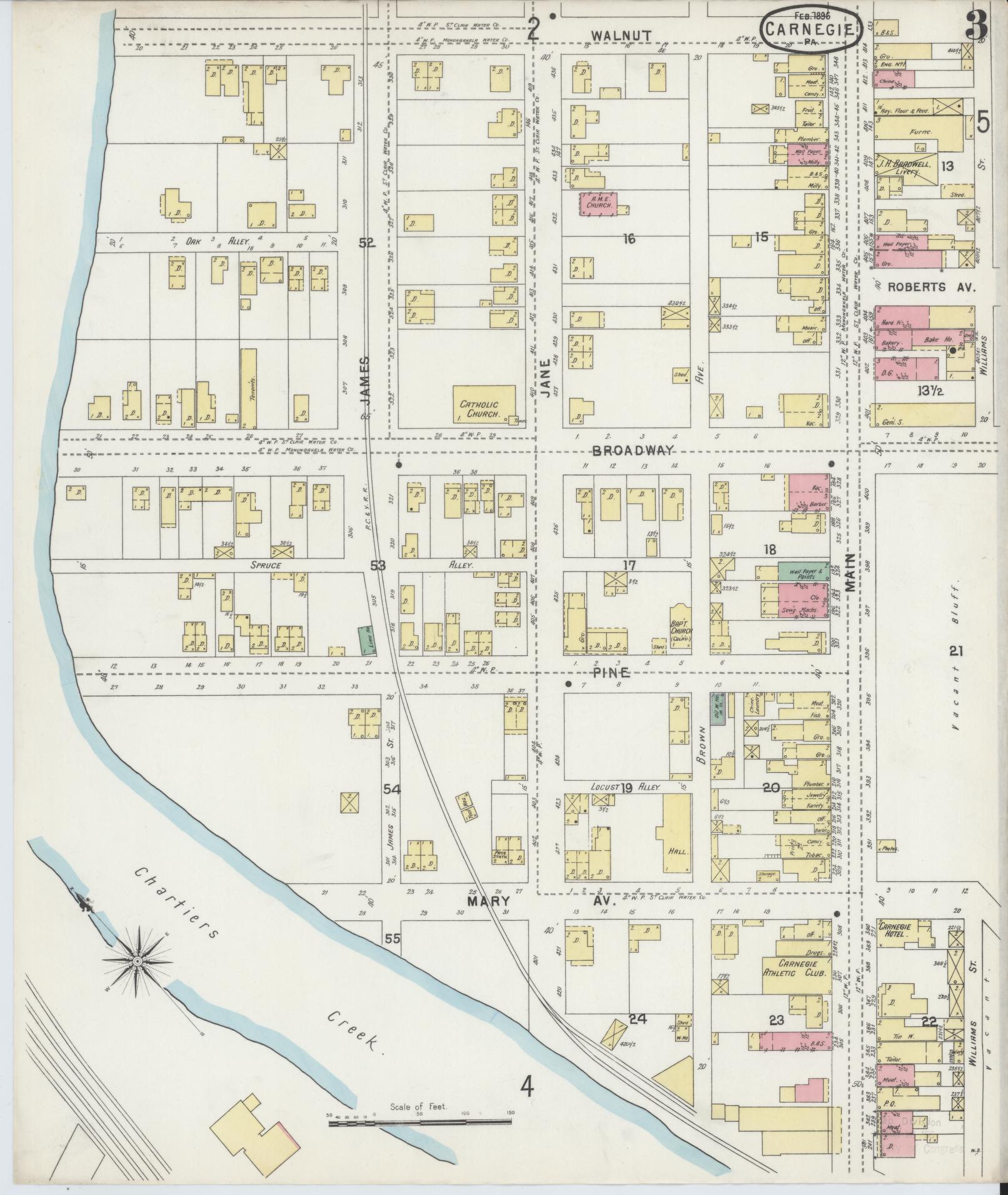 Sanborn Fire Insurance Map from Carnegie, Allegheny County, Pennsylvania (1896), Sheet #0003 - Historic Sanborn Fire Insurance Map Print, vintage old map wall art, antique decor, genealogy gift, Pennsylvania Pennsylvania map