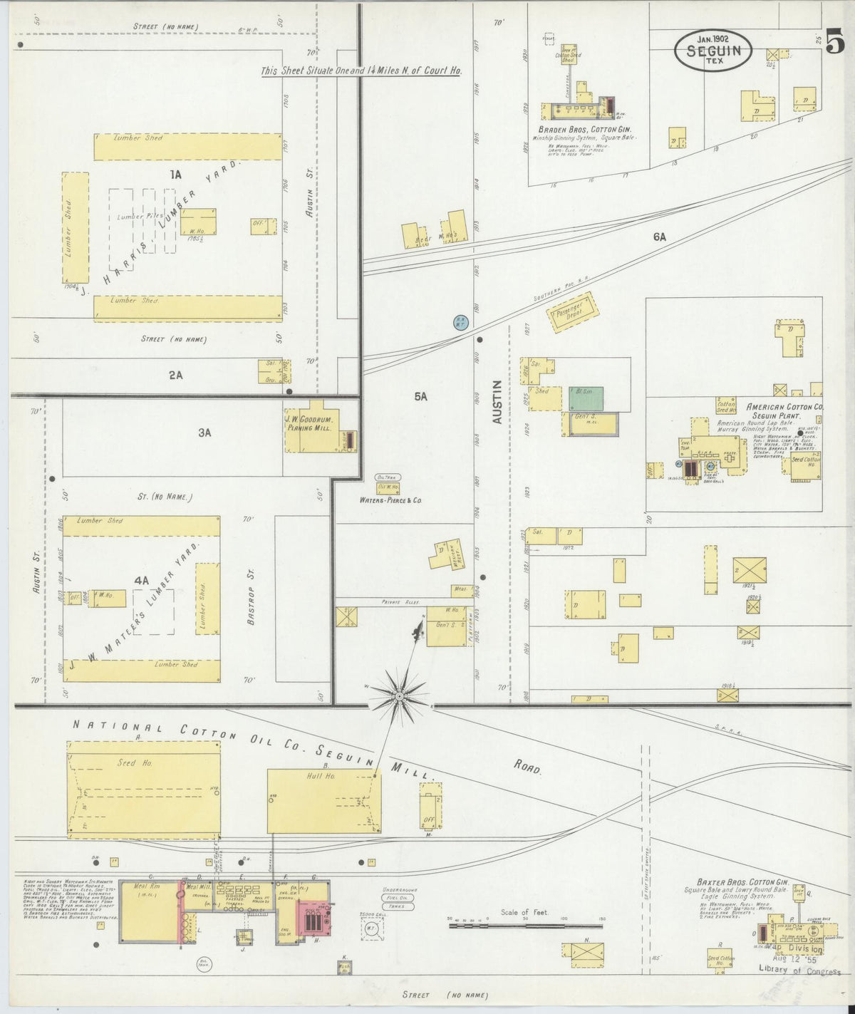 Sanborn Fire Insurance Map from Seguin, Guadalupe County, Texas (1902), Sheet #0005 - Complete Map Set gallery image, historic Sanborn map, vintage wall art, Texas Texas