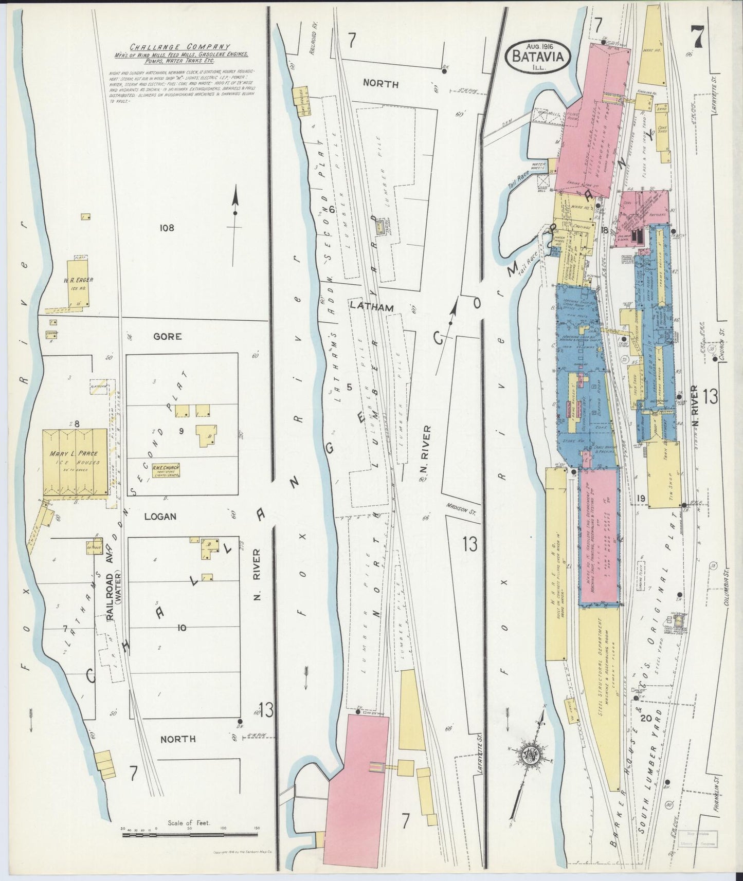 Sanborn Fire Insurance Map from Batavia, Kane County, Illinois (1916), Sheet #0007 - Complete Map Set gallery image, historic Sanborn map, vintage wall art, Illinois Illinois