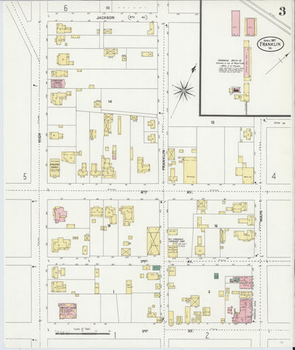 Sanborn Fire Insurance Map from Franklin, Independent Cities, Virginia (1907), Sheet #0003 - Complete Map Set gallery image, historic Sanborn map, vintage wall art, Virginia Virginia