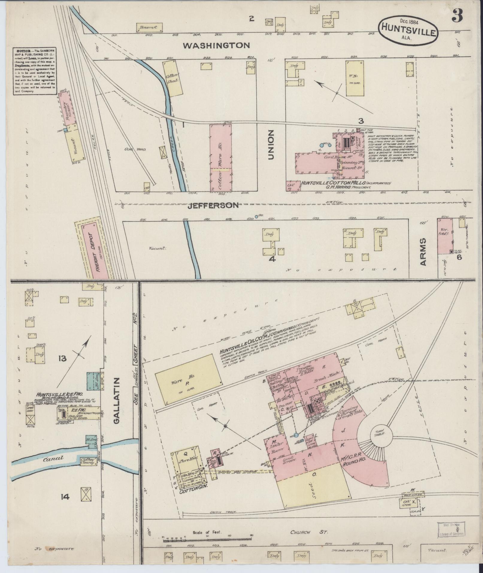 Sanborn Fire Insurance Map from Huntsville, Madison County, Alabama (1884), Sheet #0003 - Complete Map Set gallery image, historic Sanborn map, vintage wall art, Alabama Alabama