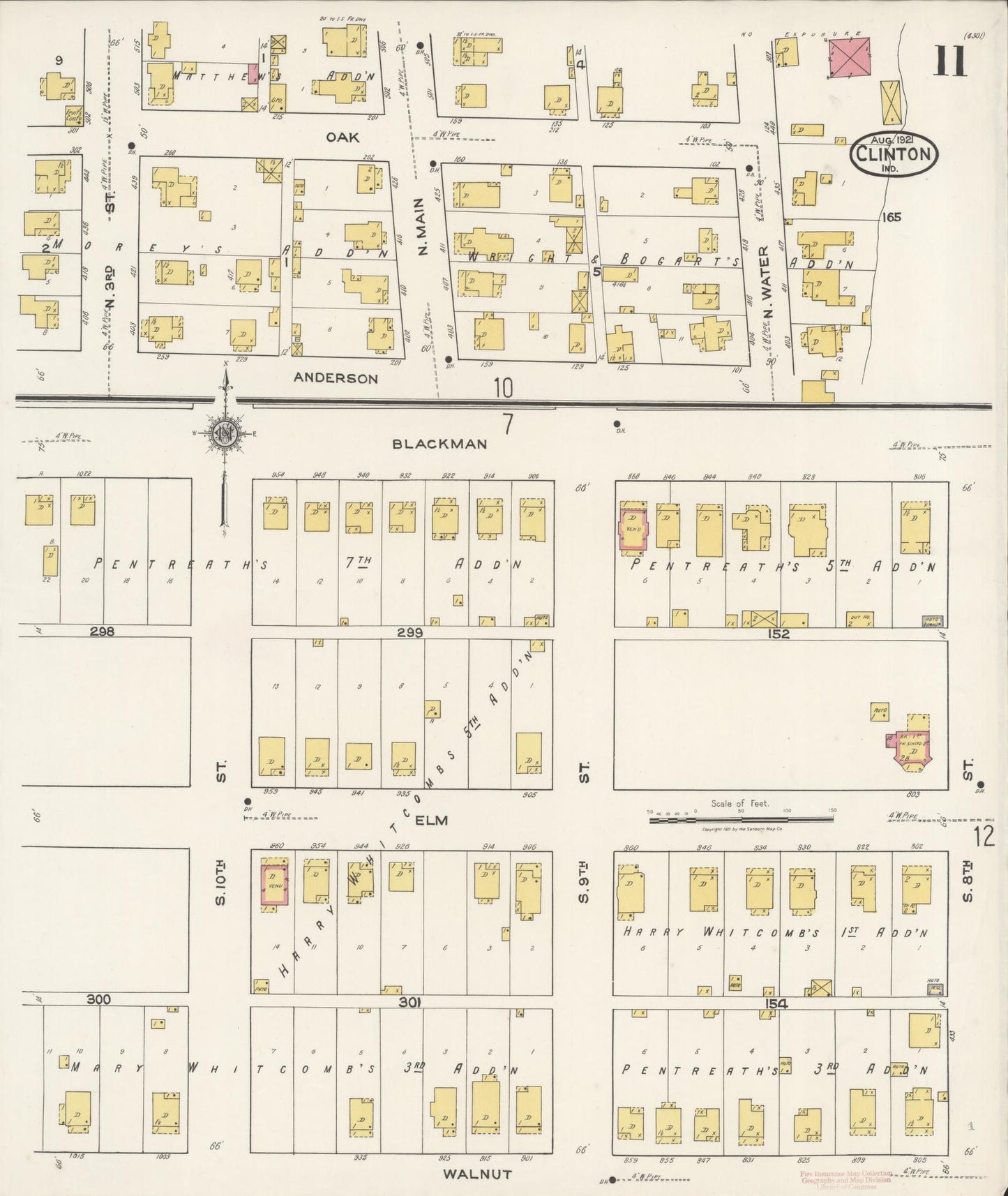 Sanborn Fire Insurance Map from Clinton, Vermillion County, Indiana (1921), Sheet #0011 - Complete Map Set gallery image, historic Sanborn map, vintage wall art, Indiana Indiana
