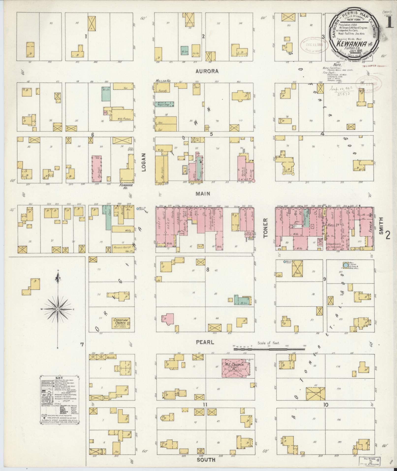 Sanborn Fire Insurance Map from Kewanna, Fulton County, Indiana (1899), Sheet #0001 - Complete Map Set gallery image, historic Sanborn map, vintage wall art, Indiana Indiana