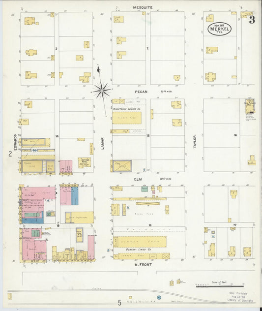 Sanborn Fire Insurance Map from Merkel, Taylor County, Texas (1908), Sheet #0003 - Historic Sanborn Fire Insurance Map Print, vintage old map wall art, antique decor, genealogy gift, Texas Texas map