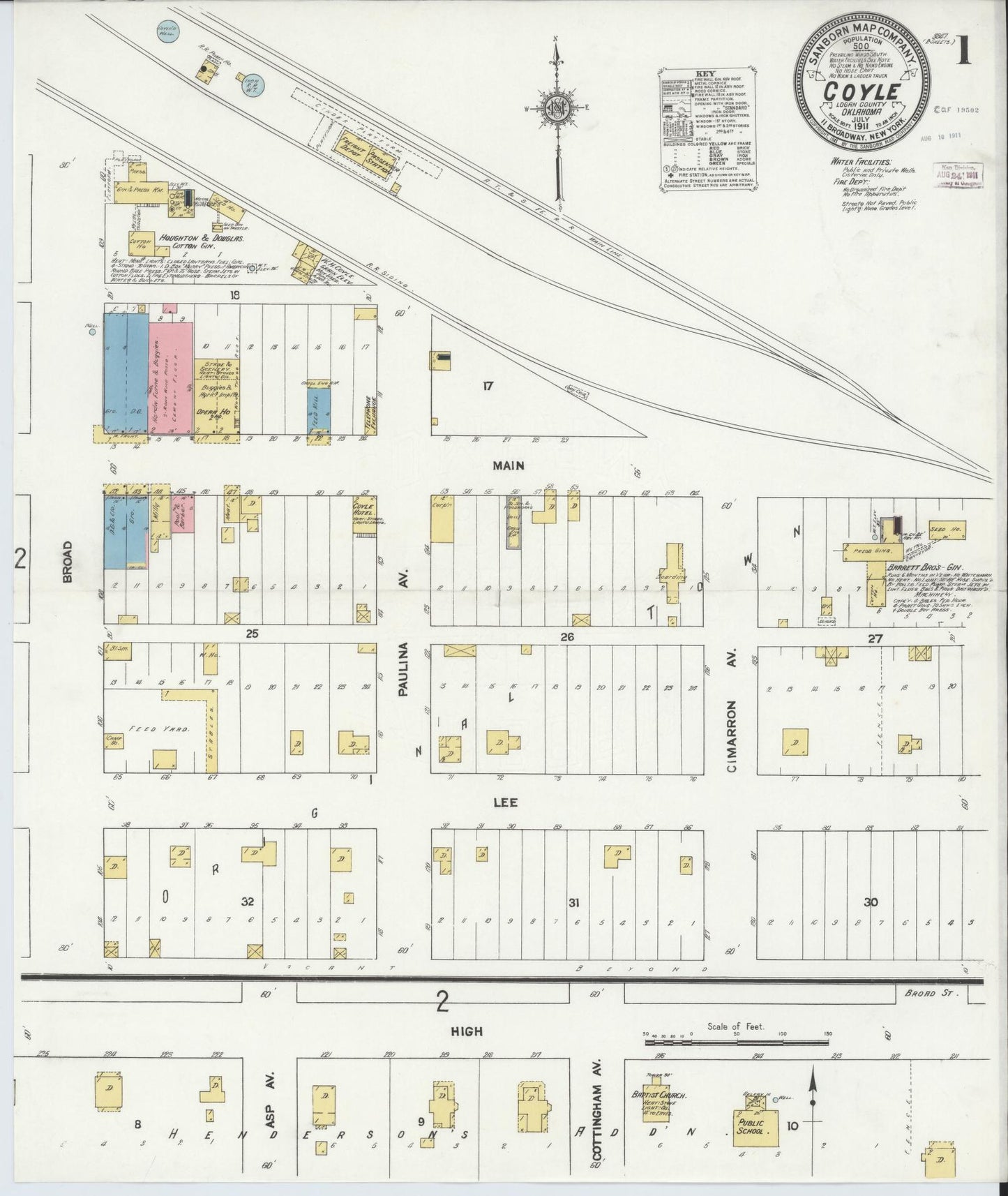 Sanborn Fire Insurance Map from Coyle, Logan County, Oklahoma (1911), Sheet #0001 - Complete Map Set gallery image, historic Sanborn map, vintage wall art, Oklahoma Oklahoma
