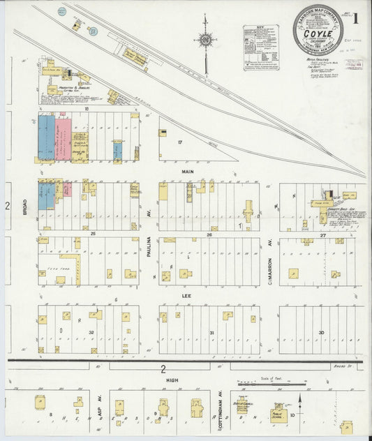 Sanborn Fire Insurance Map from Coyle, Logan County, Oklahoma (1911), Sheet #0001 - Complete Map Set gallery image, historic Sanborn map, vintage wall art, Oklahoma Oklahoma