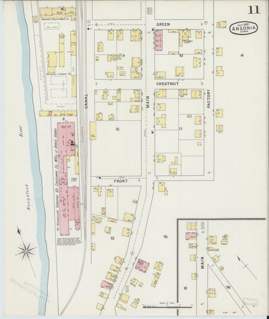 Sanborn Fire Insurance Map from Ansonia, New Haven County, Connecticut (1895), Sheet #0011 - Historic Sanborn Fire Insurance Map Print, vintage old map wall art, antique decor, genealogy gift, Connecticut Connecticut map