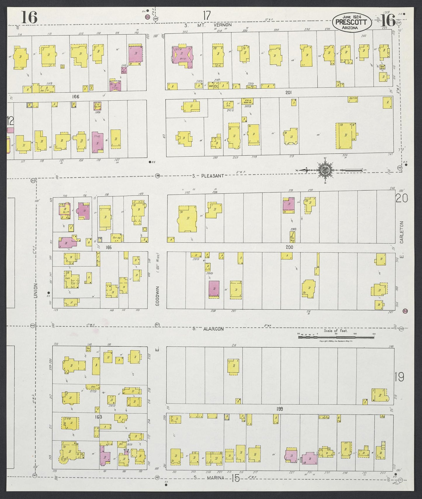 Sanborn Fire Insurance Map from Prescott, Yavapai County, Arizona (1924), Sheet #0016 - Complete Map Set gallery image, historic Sanborn map, vintage wall art, Arizona Arizona