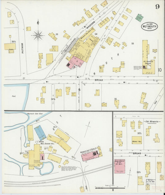 Sanborn Fire Insurance Map from Weymouth, Norfolk County, Massachusetts (1899), Sheet #0009 - Historic Sanborn Fire Insurance Map Print, vintage old map wall art, antique decor, genealogy gift, Massachusetts Massachusetts map