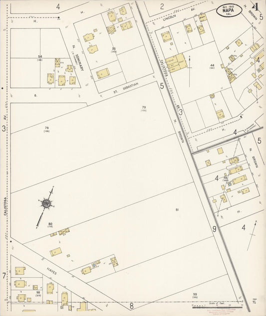 Sanborn Fire Insurance Map from Napa, Napa County, California (1910), Sheet #0004 - Historic Sanborn Fire Insurance Map Print, vintage old map wall art, antique decor, genealogy gift, California California map