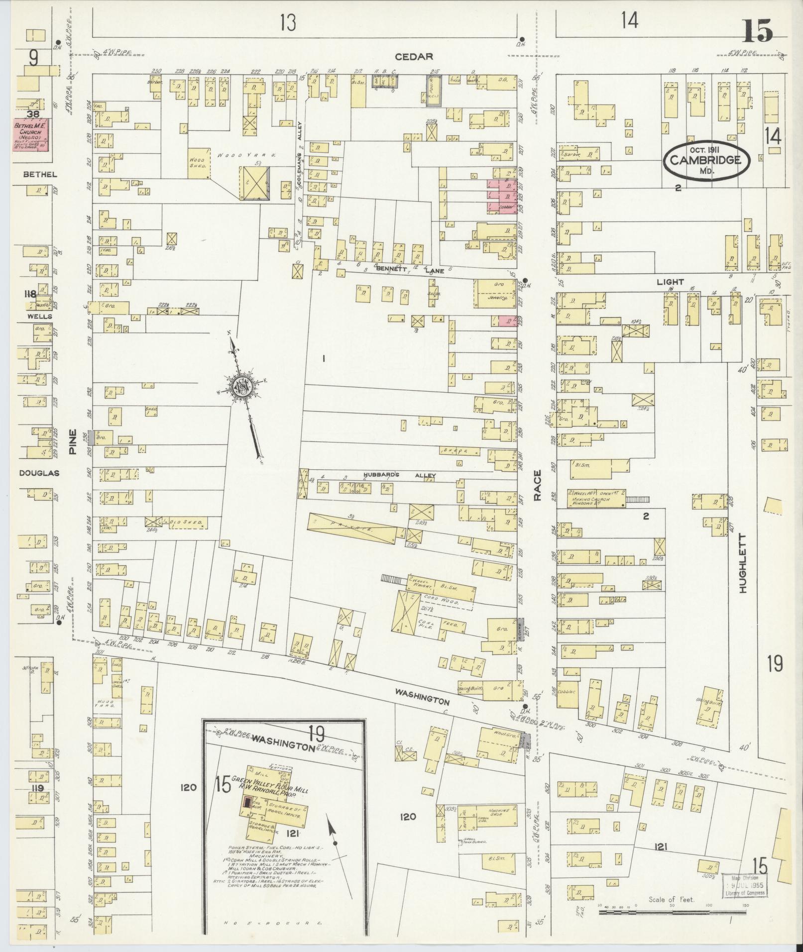 Sanborn Fire Insurance Map from Cambridge, Dorchester County, Maryland (1911), Sheet #0015 - Complete Map Set gallery image, historic Sanborn map, vintage wall art, Maryland Maryland