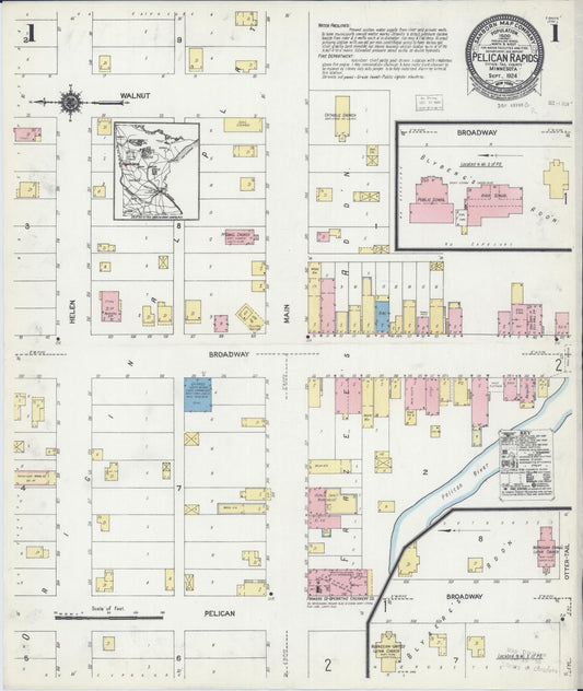 Sanborn Fire Insurance Map from Pelican Rapids, Otter Tail County, Minnesota (1924), Sheet #0001 - Complete Map Set gallery image, historic Sanborn map, vintage wall art, Minnesota Minnesota