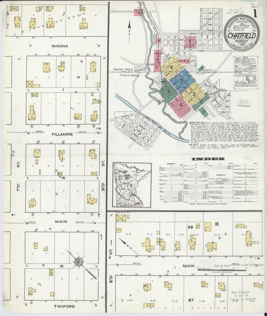 Sanborn Fire Insurance Map from Chatfield, Fillmore And Olmsted Counties, Minnesota (1920), Sheet #0001 - Complete Map Set gallery image, historic Sanborn map, vintage wall art, Minnesota Minnesota