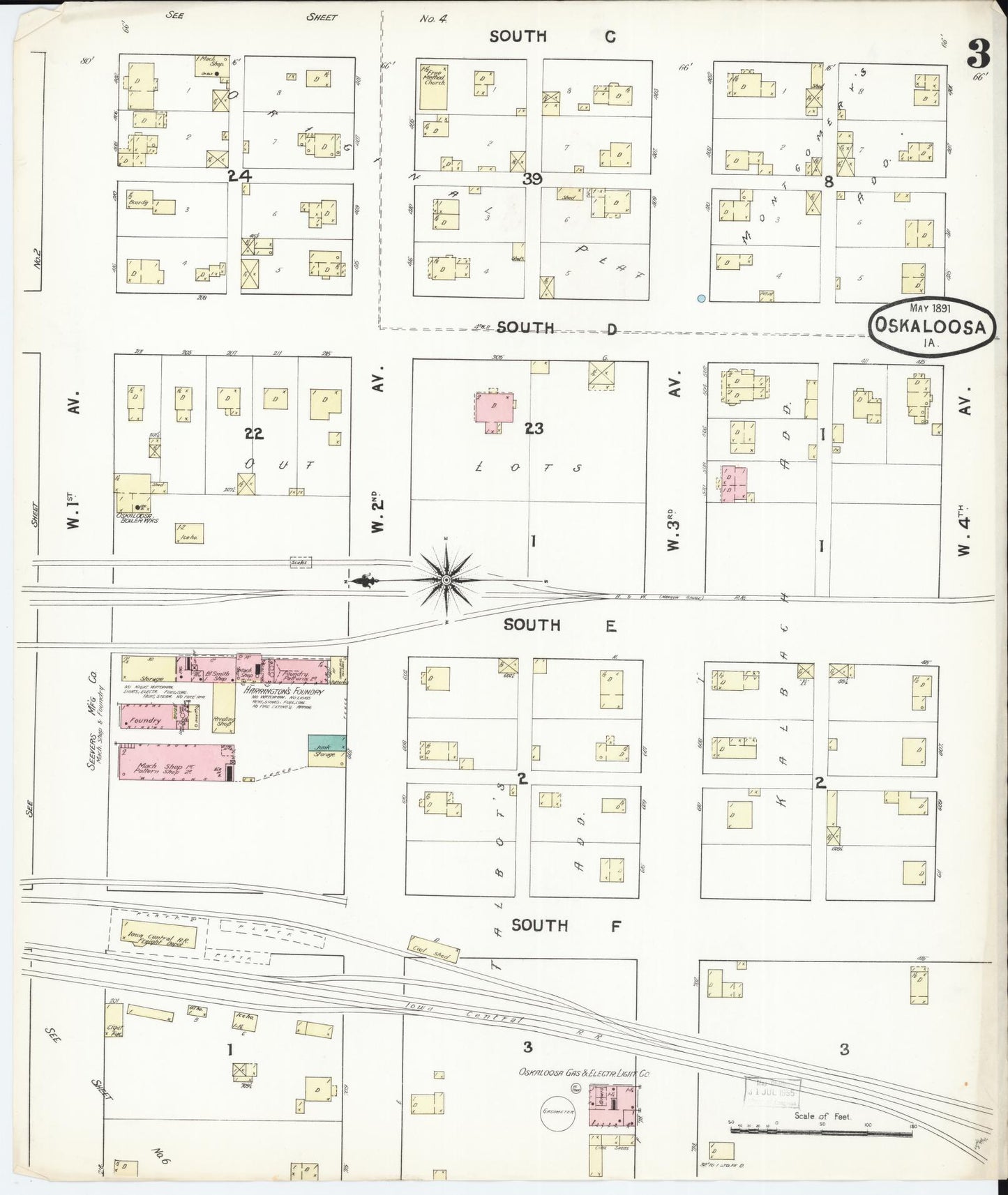 Sanborn Fire Insurance Map from Oskaloosa, Mahaska County, Iowa (1891), Sheet #0003 - Historic Sanborn Fire Insurance Map Print