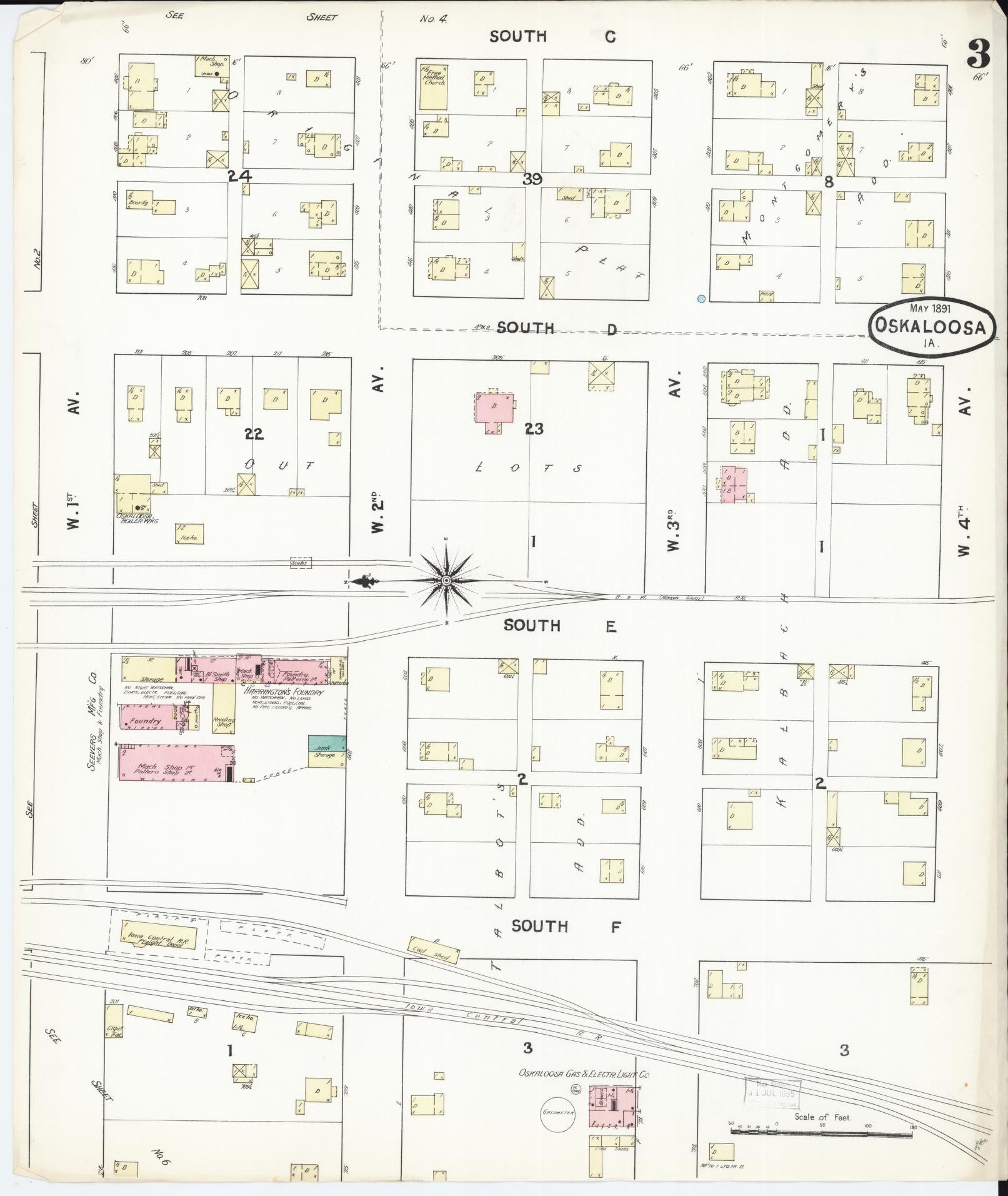 Sanborn Fire Insurance Map from Oskaloosa, Mahaska County, Iowa (1891), Sheet #0003 - Historic Sanborn Fire Insurance Map Print