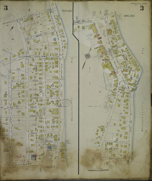 Sanborn Fire Insurance Map from Marshfield, Plymouth County, Massachusetts (1954), Sheet #0003 - Historic Sanborn Fire Insurance Map Print, vintage old map wall art, antique decor, genealogy gift, Massachusetts Massachusetts map
