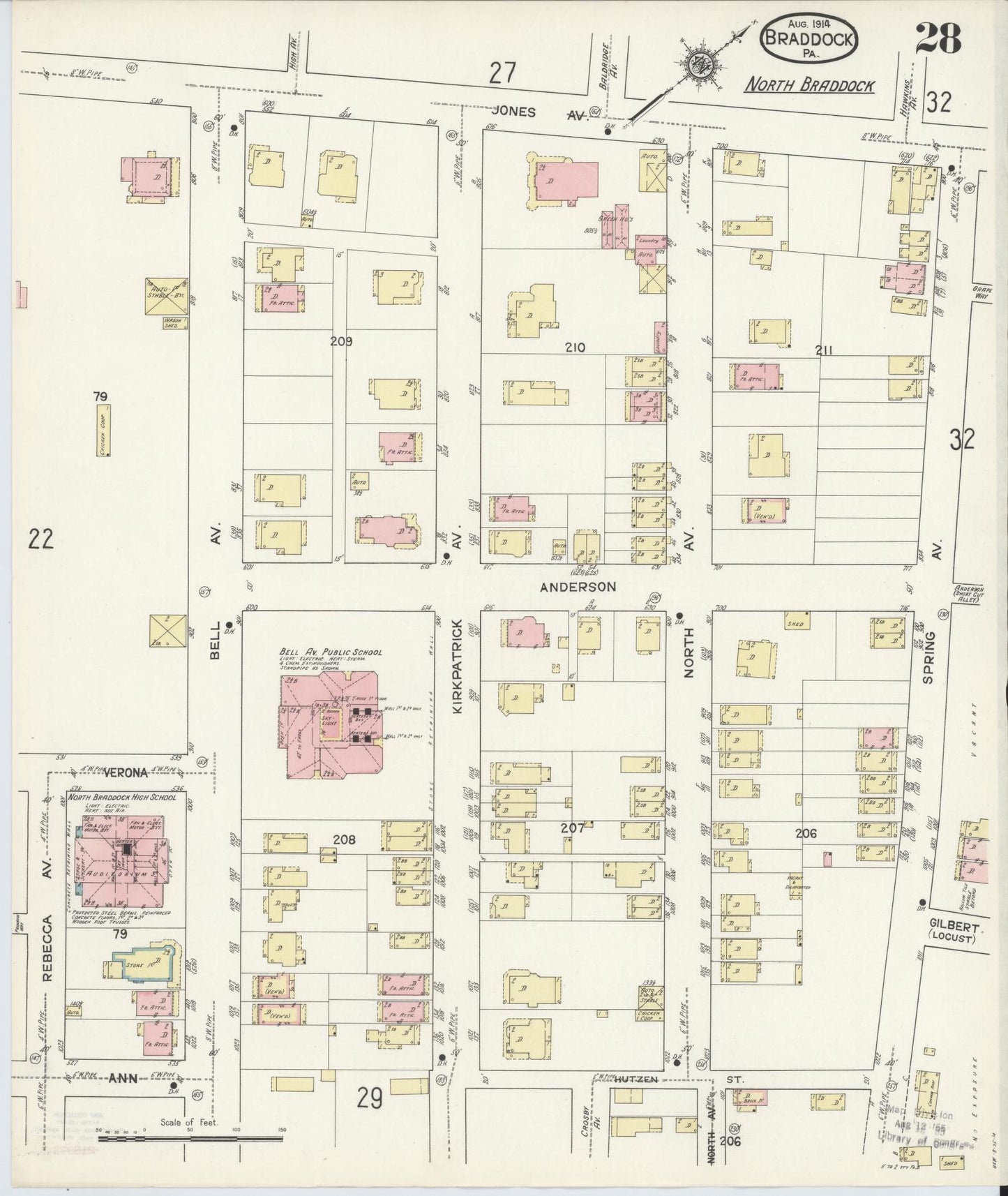 Sanborn Fire Insurance Map from Braddock, Allegheny County, Pennsylvania (1914), Sheet #0028 - Historic Sanborn Fire Insurance Map Print, vintage old map wall art, antique decor, genealogy gift, Pennsylvania Pennsylvania map