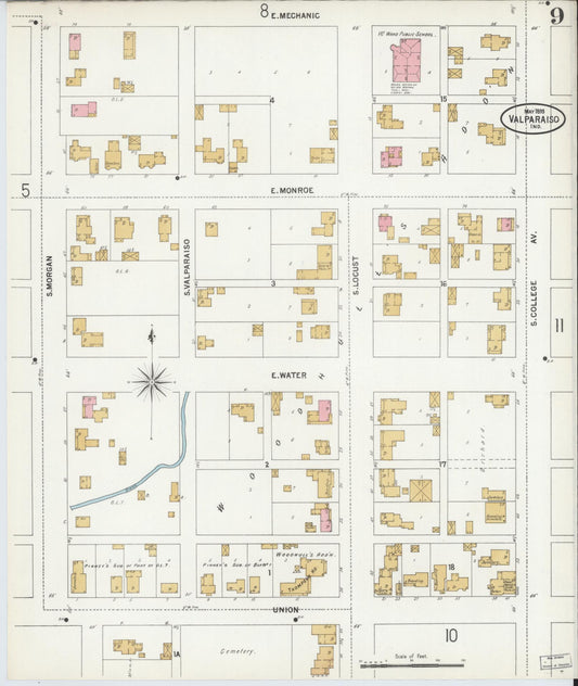 Sanborn Fire Insurance Map from Valparaiso, Porter County, Indiana (1899), Sheet #0009 - Historic Sanborn Fire Insurance Map Print, vintage old map wall art, antique decor, genealogy gift, Indiana Indiana map
