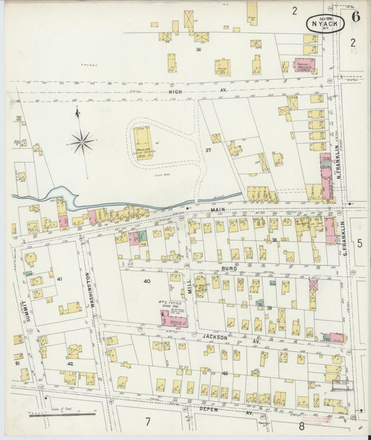 Sanborn Fire Insurance Map from Nyack, Rockland County, New York (1896), Sheet #0006 - Historic Sanborn Fire Insurance Map Print, vintage old map wall art, antique decor, genealogy gift, New York New York map