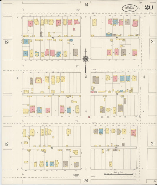 Sanborn Fire Insurance Map from Douglas, Cochise County, Arizona (1914), Sheet #0020 - Historic Sanborn Fire Insurance Map Print, vintage old map wall art, antique decor, genealogy gift, Arizona Arizona map
