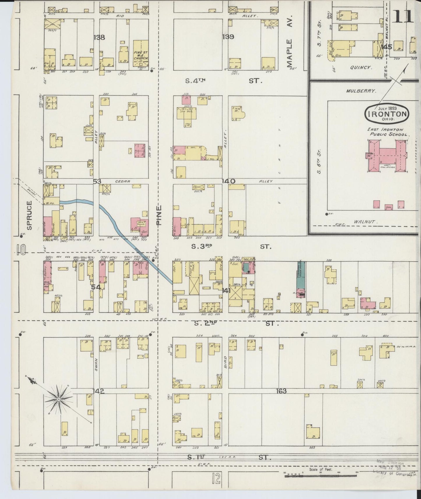 Sanborn Fire Insurance Map from Ironton, Lawrence County, Ohio (1893), Sheet #0011 - Historic Sanborn Fire Insurance Map Print, vintage old map wall art, antique decor, genealogy gift, Ohio Ohio map
