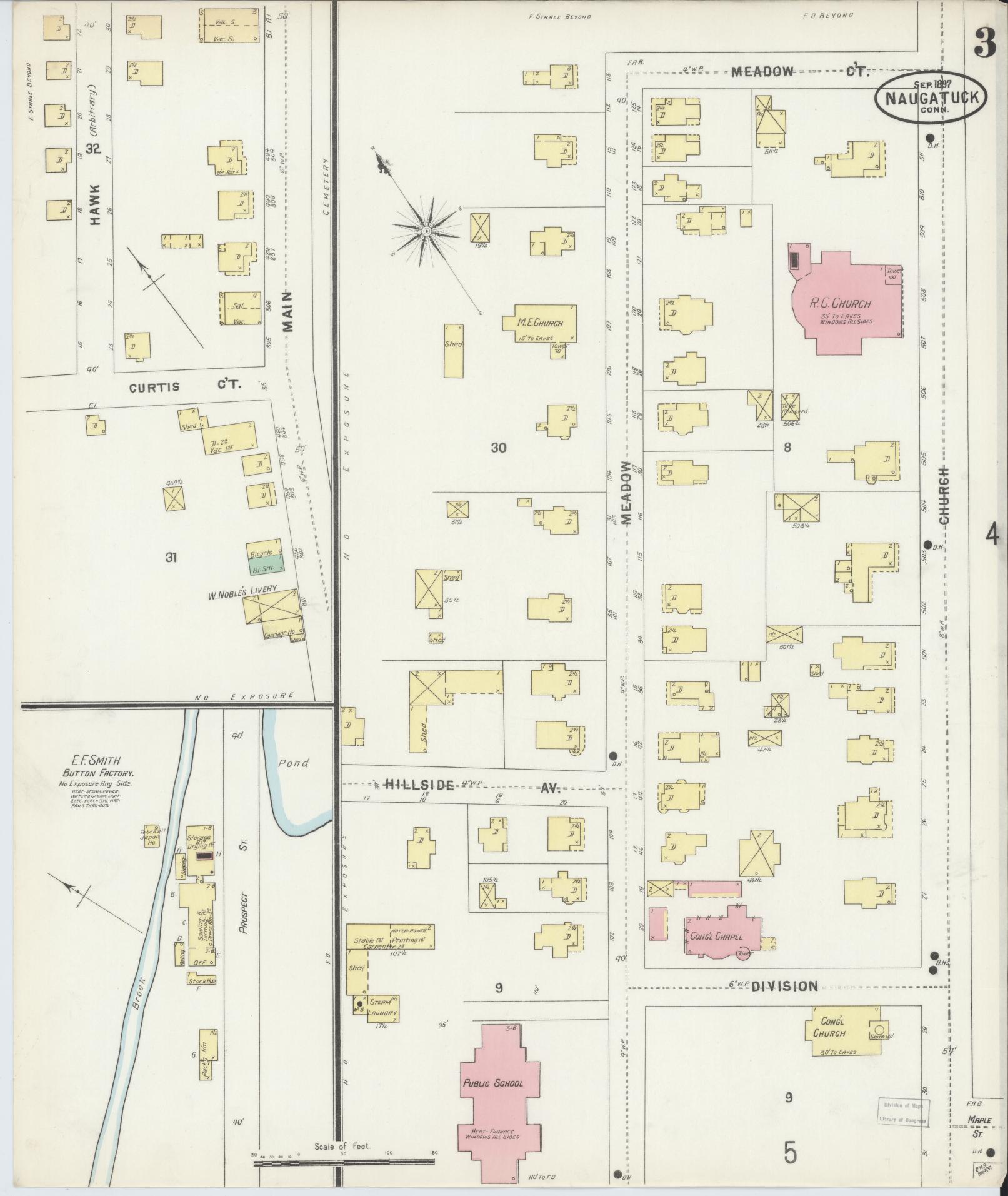 Sanborn Fire Insurance Map from Naugatuck, New Haven County, Connecticut (1897), Sheet #0003 - Complete Map Set gallery image, historic Sanborn map, vintage wall art, Connecticut Connecticut