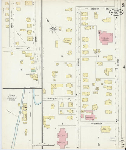 Sanborn Fire Insurance Map from Naugatuck, New Haven County, Connecticut (1897), Sheet #0003 - Complete Map Set gallery image, historic Sanborn map, vintage wall art, Connecticut Connecticut