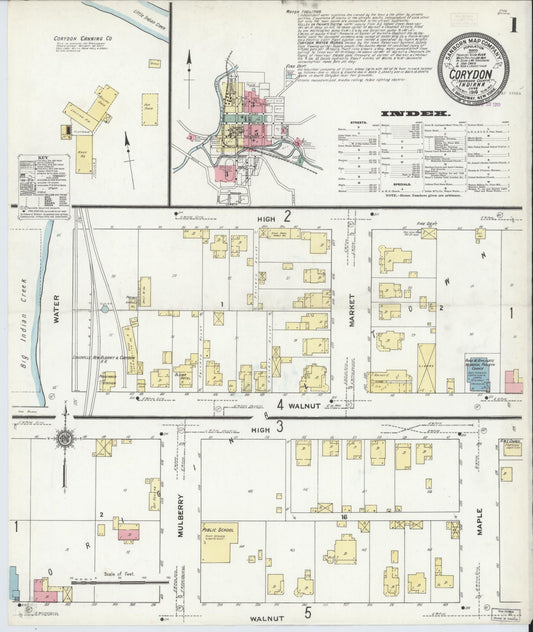 Sanborn Fire Insurance Map from Corydon, Harrison County, Indiana (1910), Sheet #0001 - Historic Sanborn Fire Insurance Map Print, vintage old map wall art, antique decor, genealogy gift, Indiana Indiana map