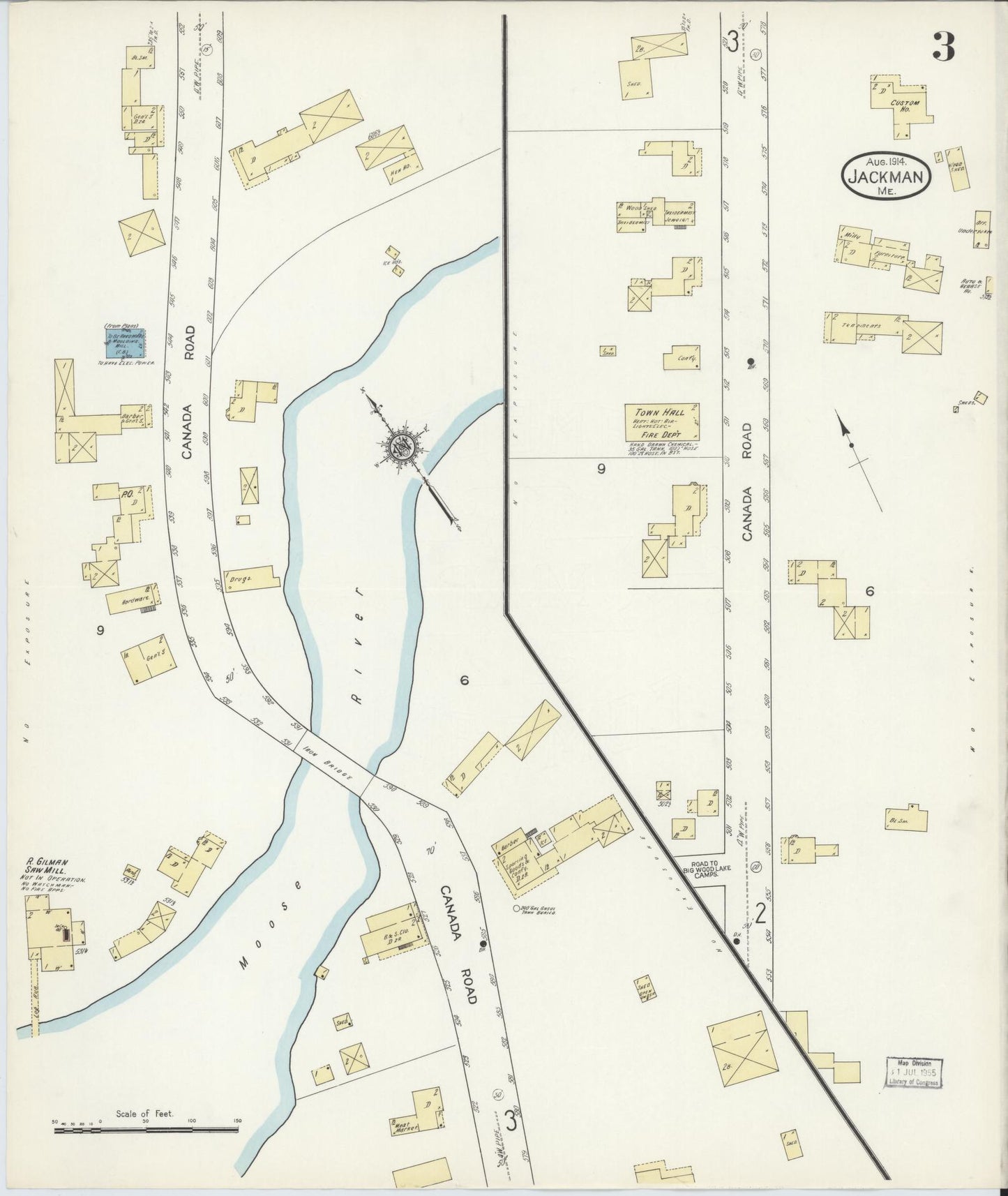 Sanborn Fire Insurance Map from Jackman, Somerset County, Maine (1914), Sheet #0003 - Complete Map Set gallery image, historic Sanborn map, vintage wall art, Maine Maine