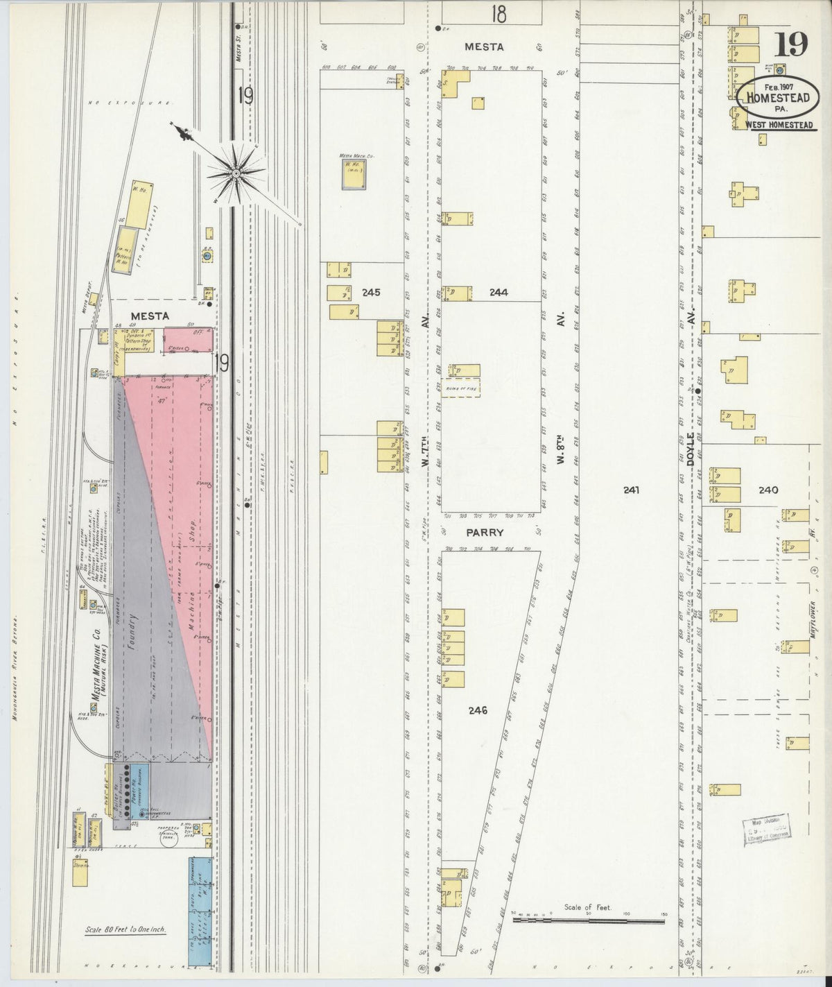 Sanborn Fire Insurance Map from Homestead, Allegheny County, Pennsylvania (1907), Sheet #0019 - Complete Map Set gallery image, historic Sanborn map, vintage wall art, Pennsylvania Pennsylvania