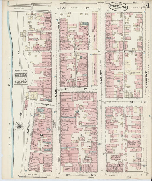 Sanborn Fire Insurance Map from Wheeling, Ohio County, West Virginia (1884), Sheet #0004 - Historic Sanborn Fire Insurance Map Print, vintage old map wall art, antique decor, genealogy gift, West Virginia West Virginia map
