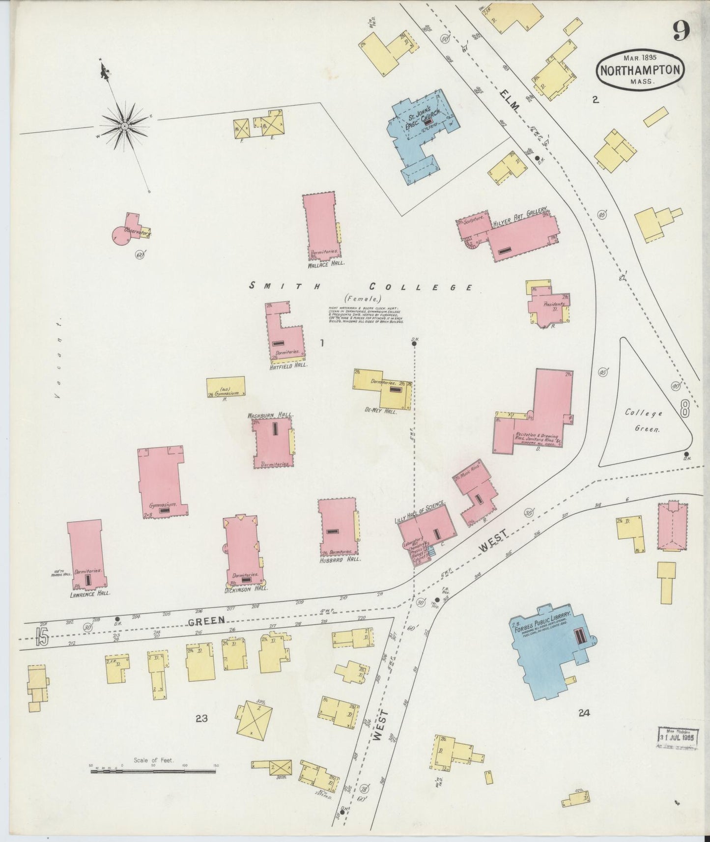 Sanborn Fire Insurance Map from Northampton, Hampshire County, Massachusetts (1895), Sheet #0009 - Complete Map Set gallery image, historic Sanborn map, vintage wall art, Massachusetts Massachusetts