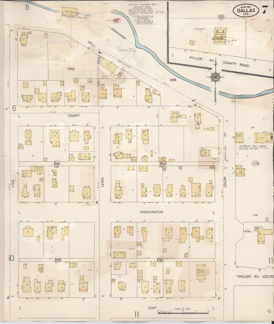 Sanborn Fire Insurance Map from Dallas, Polk County, Oregon (1939), Sheet #0007 - Historic Sanborn Fire Insurance Map Print, vintage old map wall art, antique decor, genealogy gift, Oregon Oregon map
