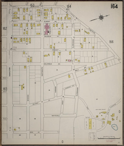 Sanborn Fire Insurance Map from Worcester, Worcester County, Massachusetts (1910), Sheet #0164 - Historic Sanborn Fire Insurance Map Print, vintage old map wall art, antique decor, genealogy gift, Massachusetts Massachusetts map