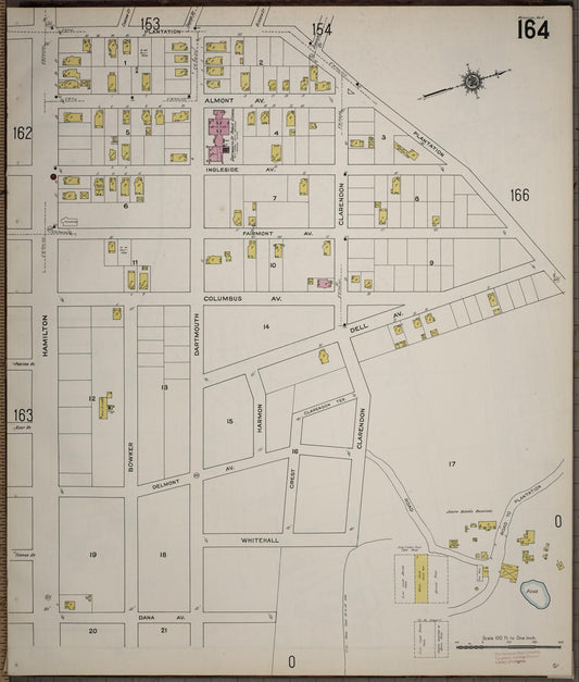 Sanborn Fire Insurance Map from Worcester, Worcester County, Massachusetts (1910), Sheet #0164 - Historic Sanborn Fire Insurance Map Print, vintage old map wall art, antique decor, genealogy gift, Massachusetts Massachusetts map