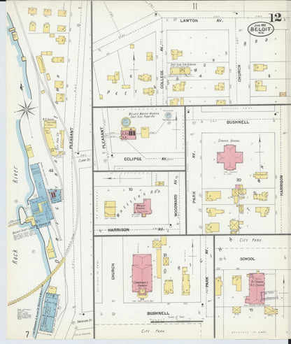 Sanborn Fire Insurance Map from Beloit, Rock County, Wisconsin (1902), Sheet #0012 - Complete Map Set gallery image, historic Sanborn map, vintage wall art, Wisconsin Wisconsin