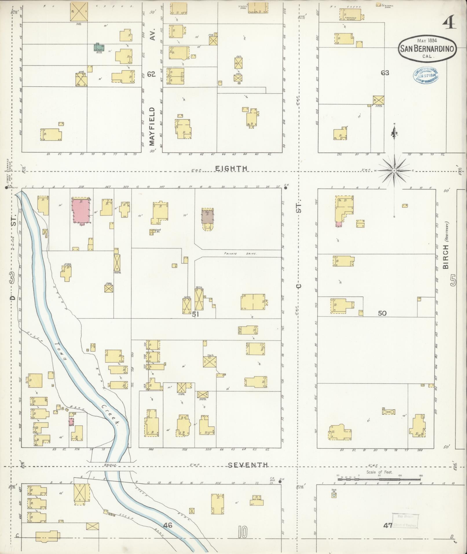 Sanborn Fire Insurance Map from San Bernardino, San Bernardino County, California (1894), Sheet #0004 - Complete Map Set gallery image, historic Sanborn map, vintage wall art, California California