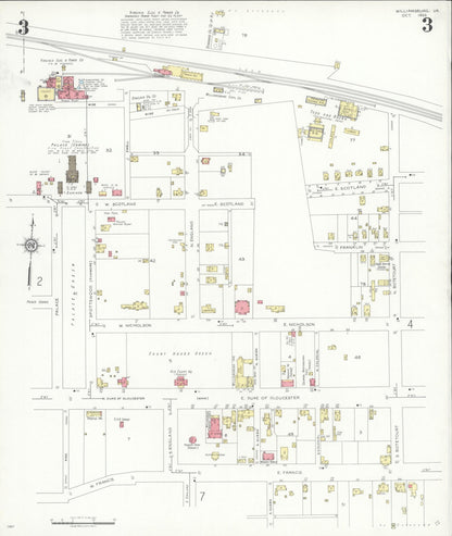 Sanborn Fire Insurance Map from Williamsburg, Independent Cities, Virginia (1933), Sheet #0003 - Historic Sanborn Fire Insurance Map Print, vintage old map wall art, antique decor, genealogy gift, Virginia Virginia map