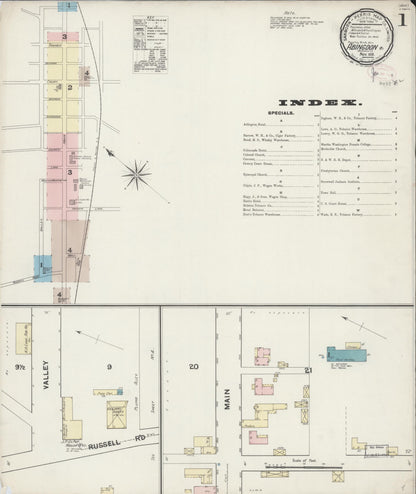 Sanborn Fire Insurance Map from Abingdon, Washington County, Virginia (1891), Sheet #0001 - Historic Sanborn Fire Insurance Map Print, vintage old map wall art, antique decor, genealogy gift, Virginia Virginia map