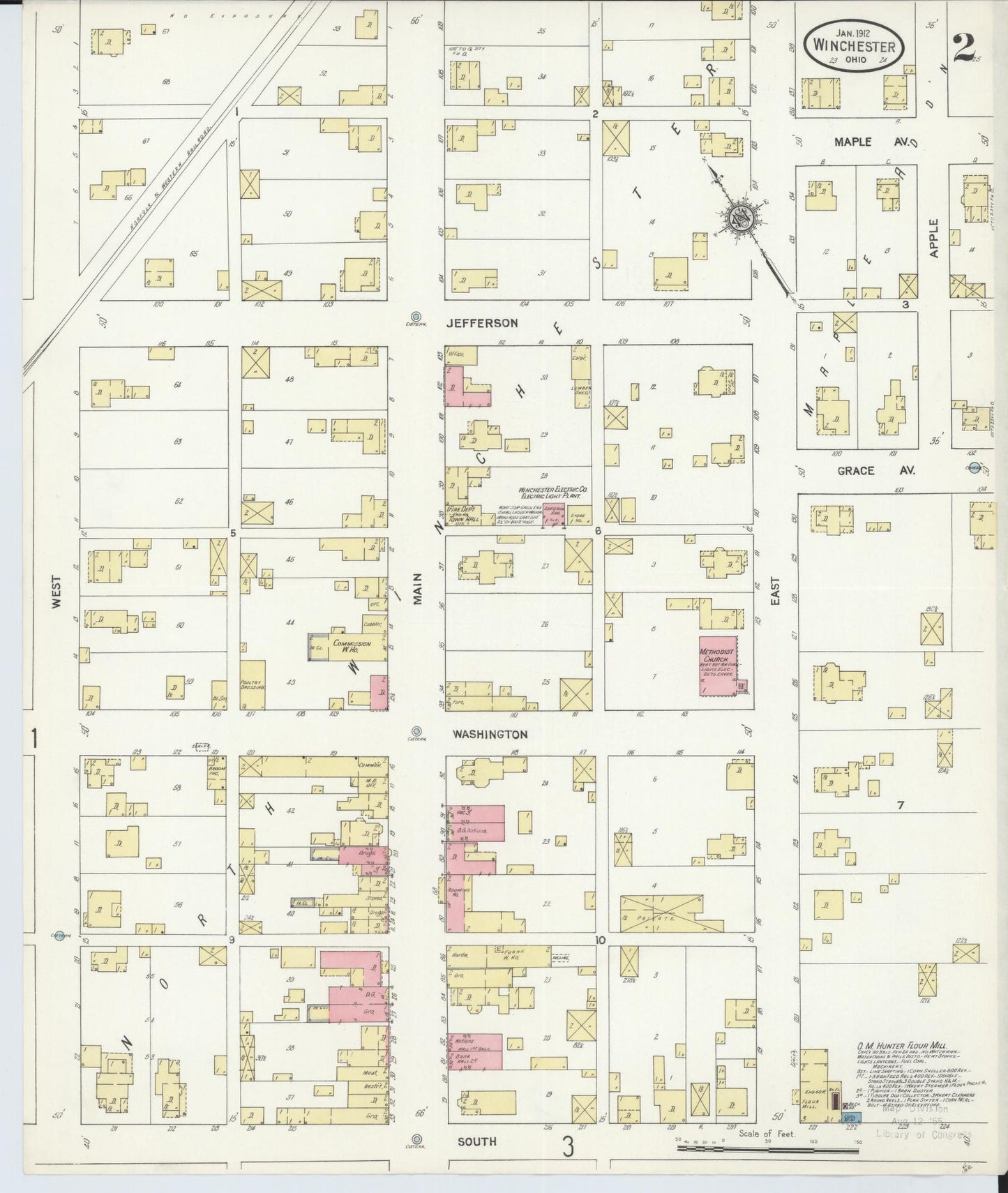 Sanborn Fire Insurance Map from Winchester, Adams County, Ohio (1912), Sheet #0002 - Historic Sanborn Fire Insurance Map Print, vintage old map wall art, antique decor, genealogy gift, Ohio Ohio map