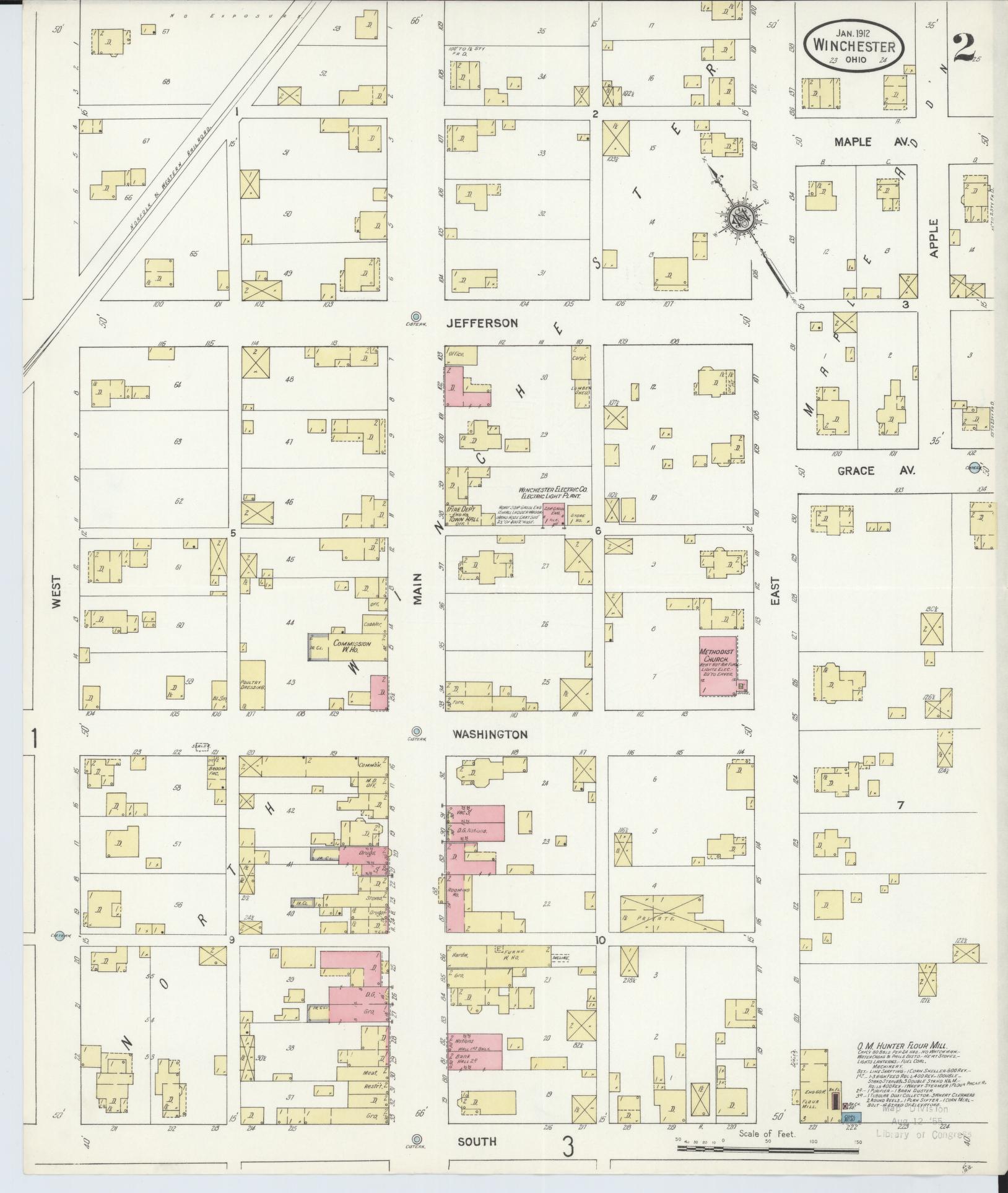 Sanborn Fire Insurance Map from Winchester, Adams County, Ohio (1912), Sheet #0002 - Historic Sanborn Fire Insurance Map Print, vintage old map wall art, antique decor, genealogy gift, Ohio Ohio map