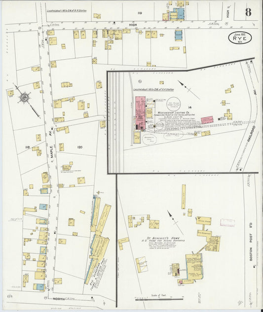Sanborn Fire Insurance Map from Rye, Westchester County, New York (1912), Sheet #0008 - Historic Sanborn Fire Insurance Map Print, vintage old map wall art, antique decor, genealogy gift, New York New York map