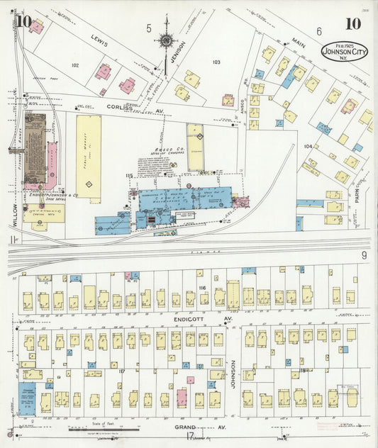 Sanborn Fire Insurance Map from Johnson City, Broome County, New York (1925), Sheet #0010 - Historic Sanborn Fire Insurance Map Print, vintage old map wall art, antique decor, genealogy gift, New York New York map