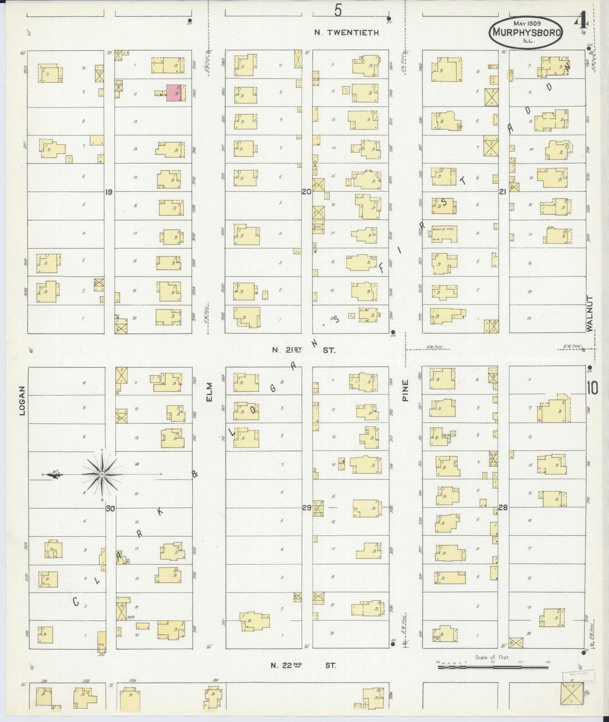 Sanborn Fire Insurance Map from Murphysboro, Jackson County, Illinois (1909), Sheet #0004 - Complete Map Set gallery image, historic Sanborn map, vintage wall art, Illinois Illinois
