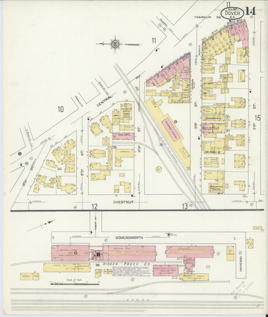 Sanborn Fire Insurance Map from Dover, Strafford County, New Hampshire (1912), Sheet #0014 - Historic Sanborn Fire Insurance Map Print, vintage old map wall art, antique decor, genealogy gift, New Hampshire New Hampshire map