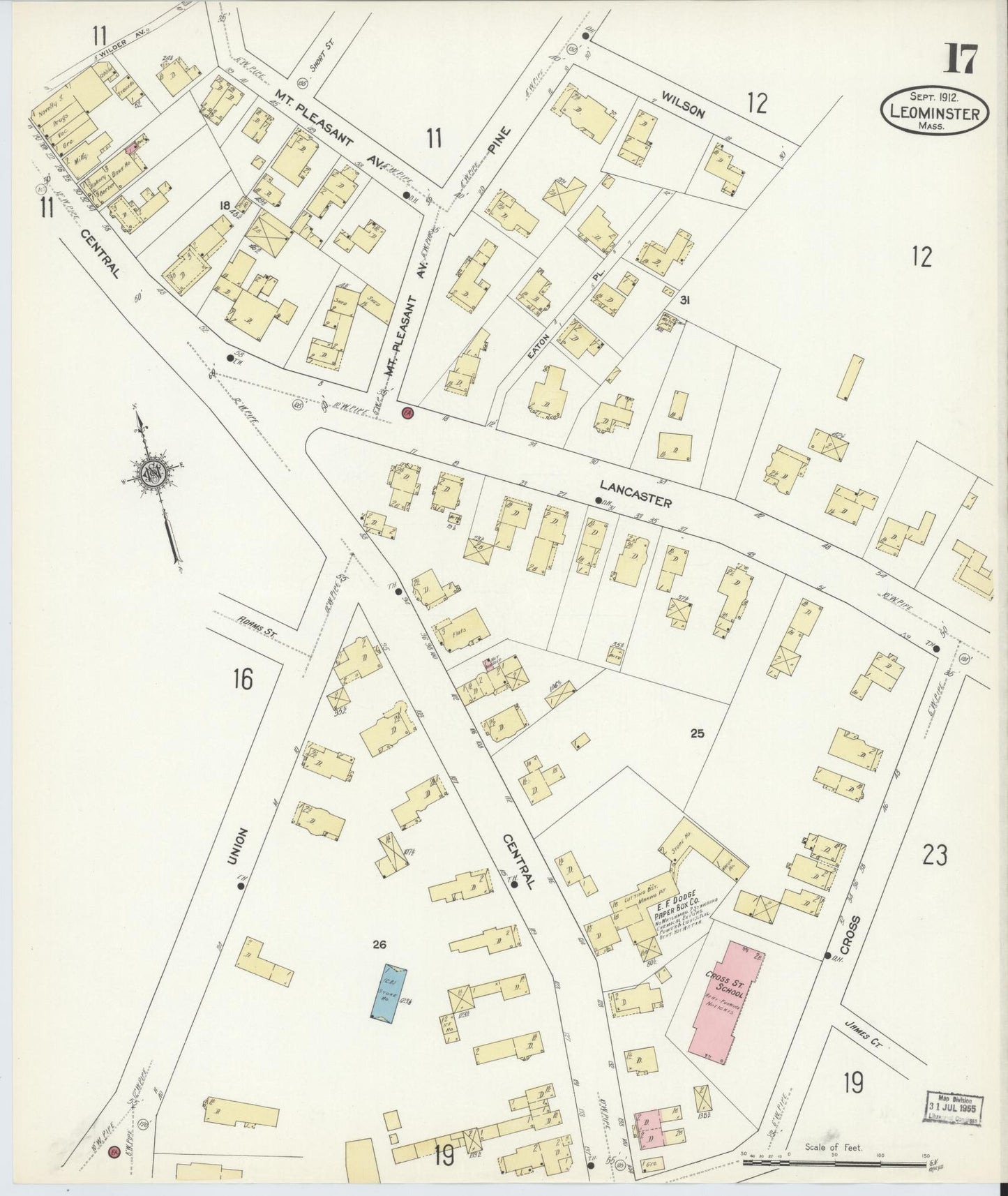 Sanborn Fire Insurance Map from Leominster, Worcester County, Massachusetts (1912), Sheet #0017 - Complete Map Set gallery image, historic Sanborn map, vintage wall art, Massachusetts Massachusetts
